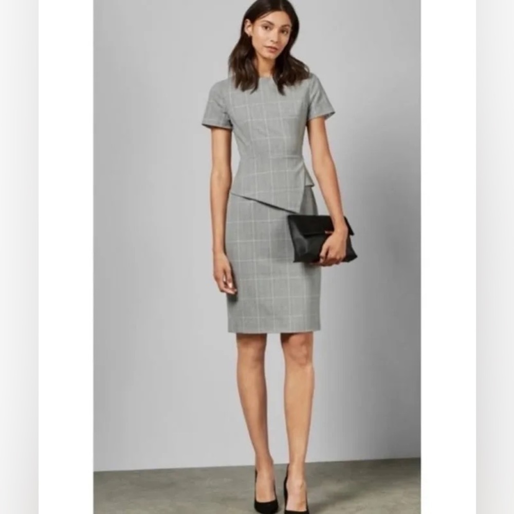 TED BAKER LONDON - Womens Janza Textured Asymmetric Peplum Dress - TB 5/US 12